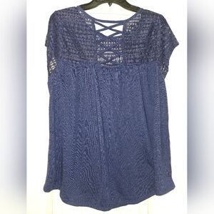NWOT Navy Blue Lace Top with Crisscross Back